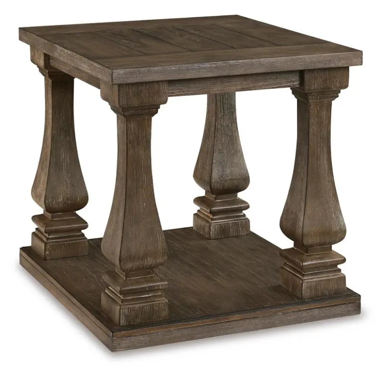 Kare Ahşap Yan Sehpa Masa – Dört Balüster Ayak, Alt Tabla